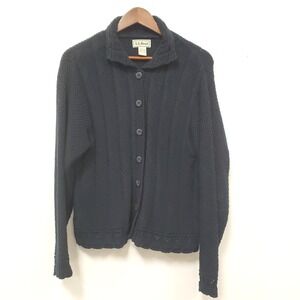 Vintage LL Bean Womens Fisherman Button Up Cardigan Sweater Size M Navy Blue